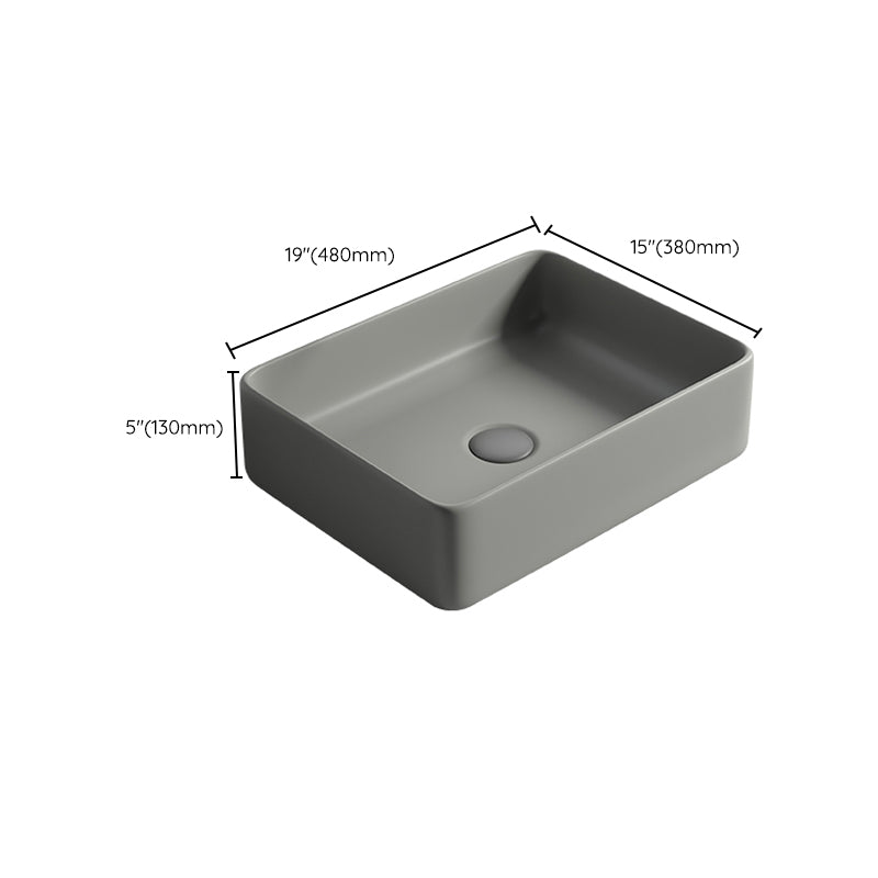 Contemporary Bathroom Sink Porcelain Rectangular Vessel Lavatory Sink with Pop-Up Drain