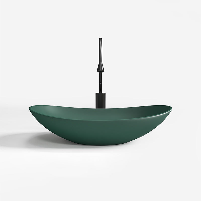 Contemporary Bathroom Sink Porcelain Oval-Shape Vessel Lavatory Sink with Pop-Up Drain