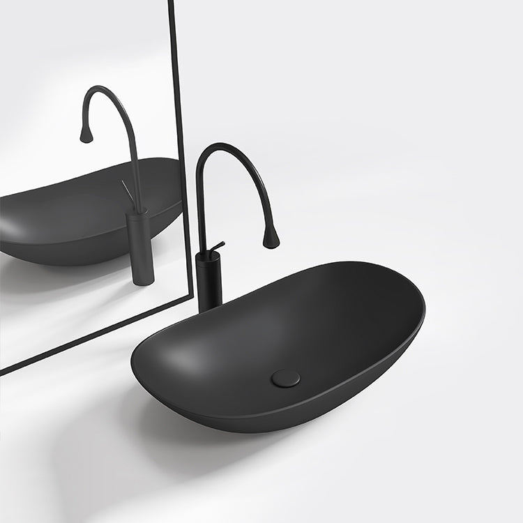 Contemporary Bathroom Sink Porcelain Oval-Shape Vessel Lavatory Sink with Pop-Up Drain