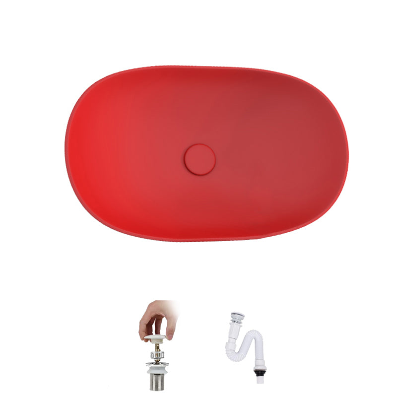 Contemporary Bathroom Sink Porcelain Oval-Shape Vessel Lavatory Sink with Pop-Up Drain