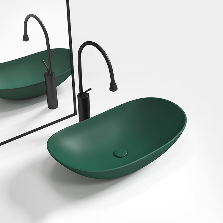 Contemporary Bathroom Sink Porcelain Oval-Shape Vessel Lavatory Sink with Pop-Up Drain