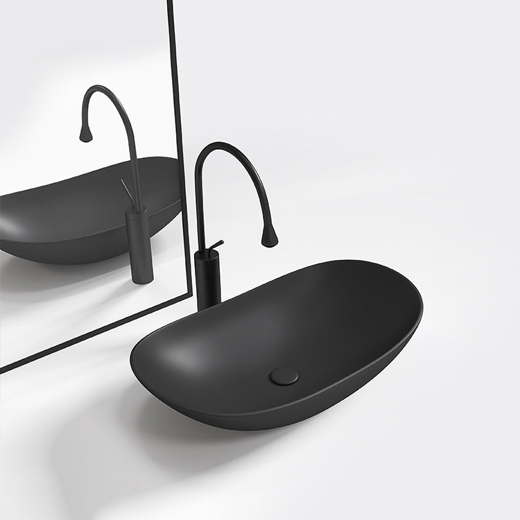 Contemporary Bathroom Sink Porcelain Oval-Shape Vessel Lavatory Sink with Pop-Up Drain