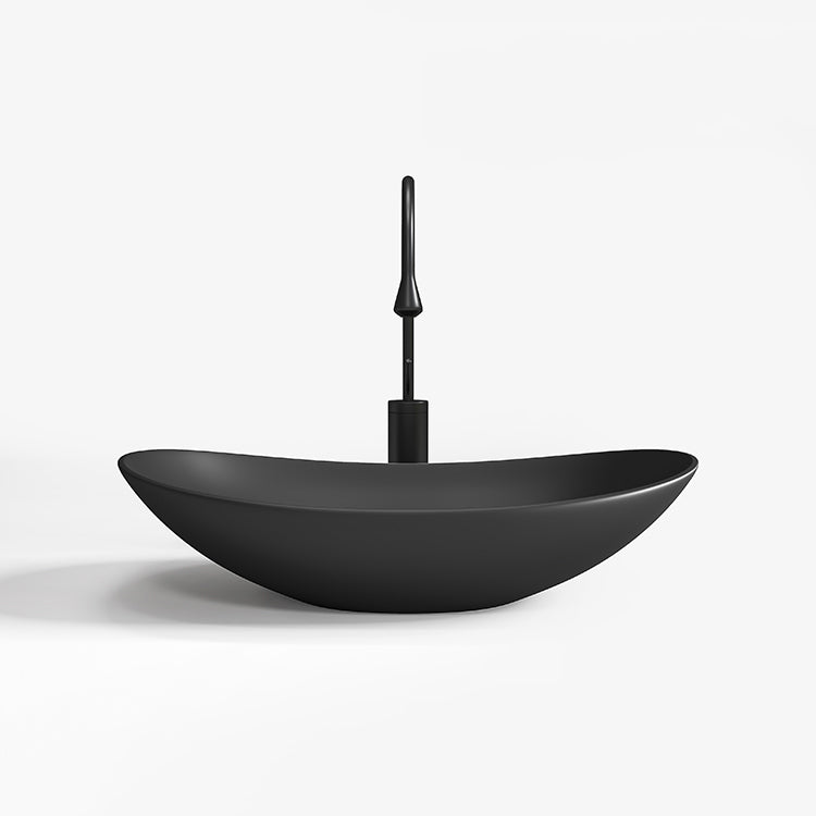 Contemporary Bathroom Sink Porcelain Oval-Shape Vessel Lavatory Sink with Pop-Up Drain