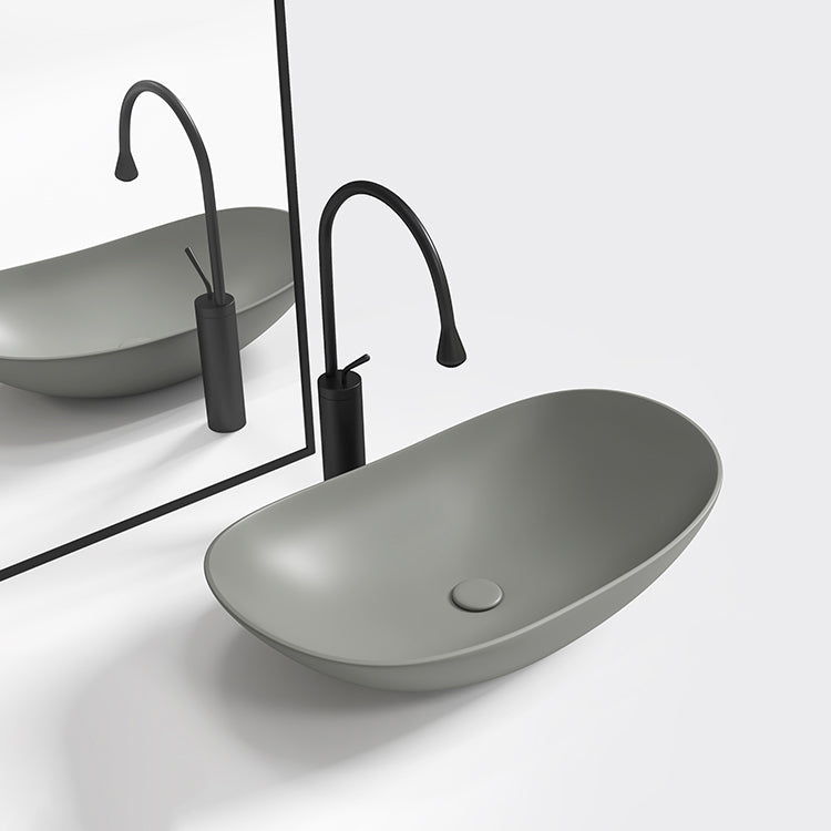 Contemporary Bathroom Sink Porcelain Oval-Shape Vessel Lavatory Sink with Pop-Up Drain