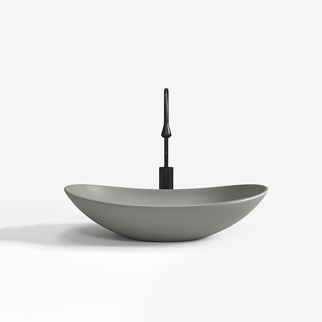 Contemporary Bathroom Sink Porcelain Oval-Shape Vessel Lavatory Sink with Pop-Up Drain