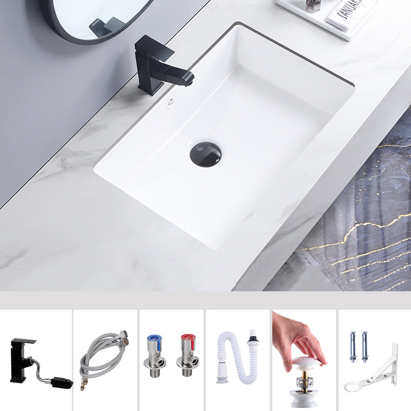 Modern Bathroom Sink Pop-Up Drain Porcelain Rectangular Vessel Bathroom Sink
