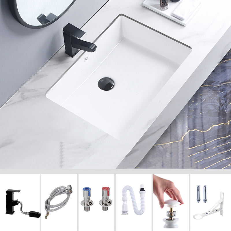 Modern Bathroom Sink Pop-Up Drain Porcelain Rectangular Vessel Bathroom Sink