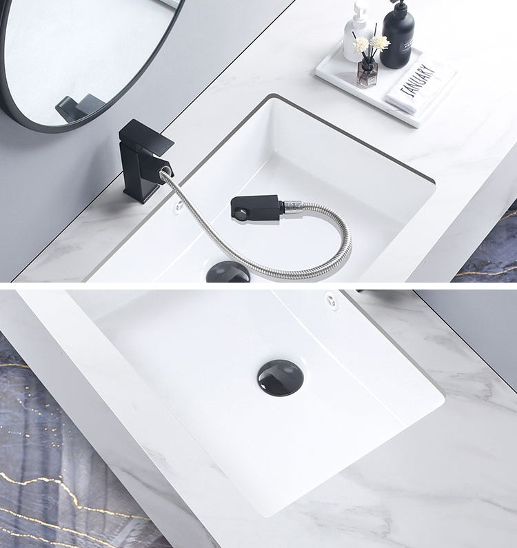 Modern Bathroom Sink Pop-Up Drain Porcelain Rectangular Vessel Bathroom Sink