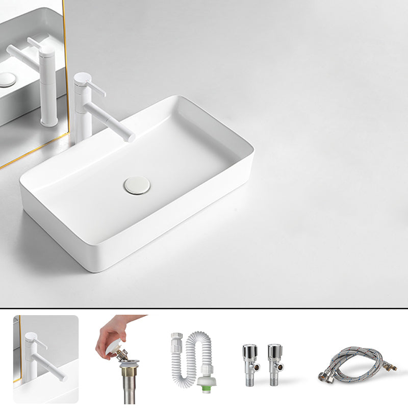 Modern Bathroom Sink Porcelain Rectangular Vessel Bathroom Sink with Pop-Up Drain