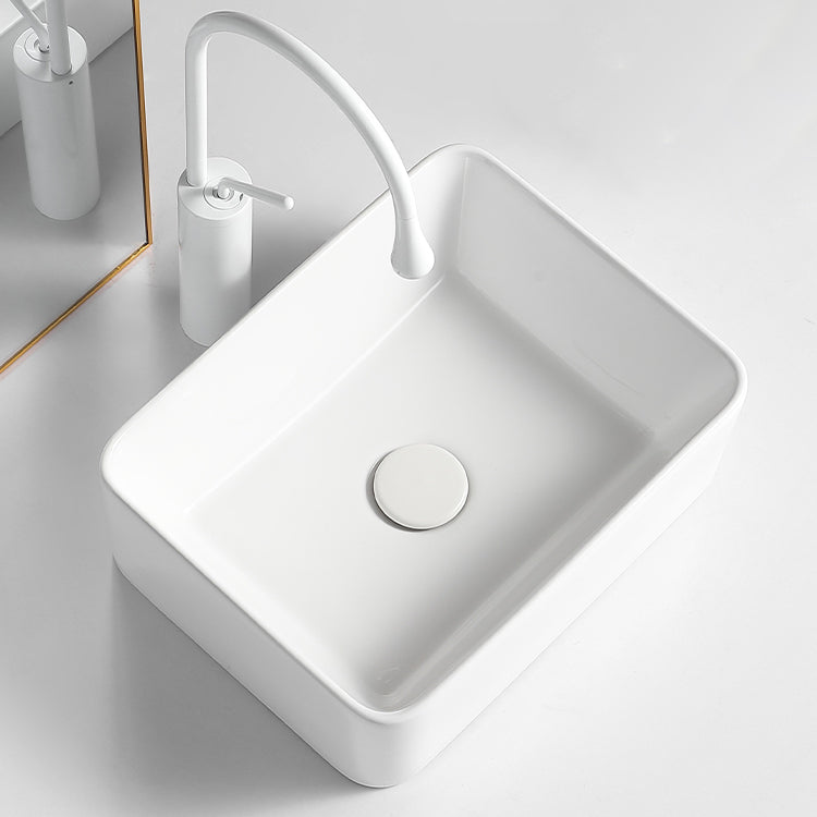 Modern Bathroom Sink Porcelain Rectangular Vessel Bathroom Sink with Pop-Up Drain