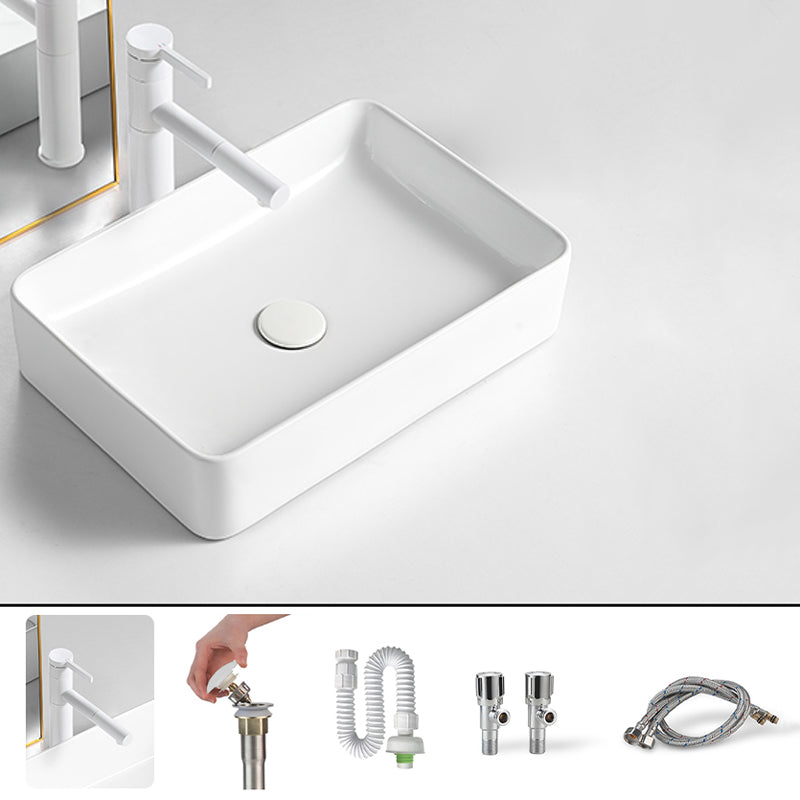 Modern Bathroom Sink Porcelain Rectangular Vessel Bathroom Sink with Pop-Up Drain