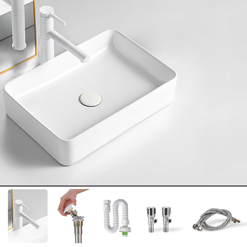 Modern Bathroom Sink Porcelain Rectangular Vessel Bathroom Sink with Pop-Up Drain