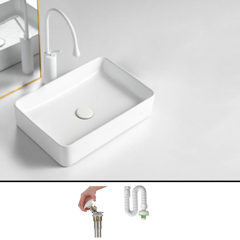 Modern Bathroom Sink Porcelain Rectangular Vessel Bathroom Sink with Pop-Up Drain