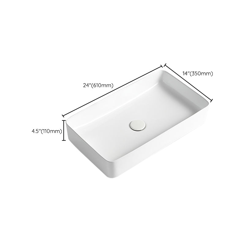 Modern Bathroom Sink Porcelain Rectangular Vessel Bathroom Sink with Pop-Up Drain