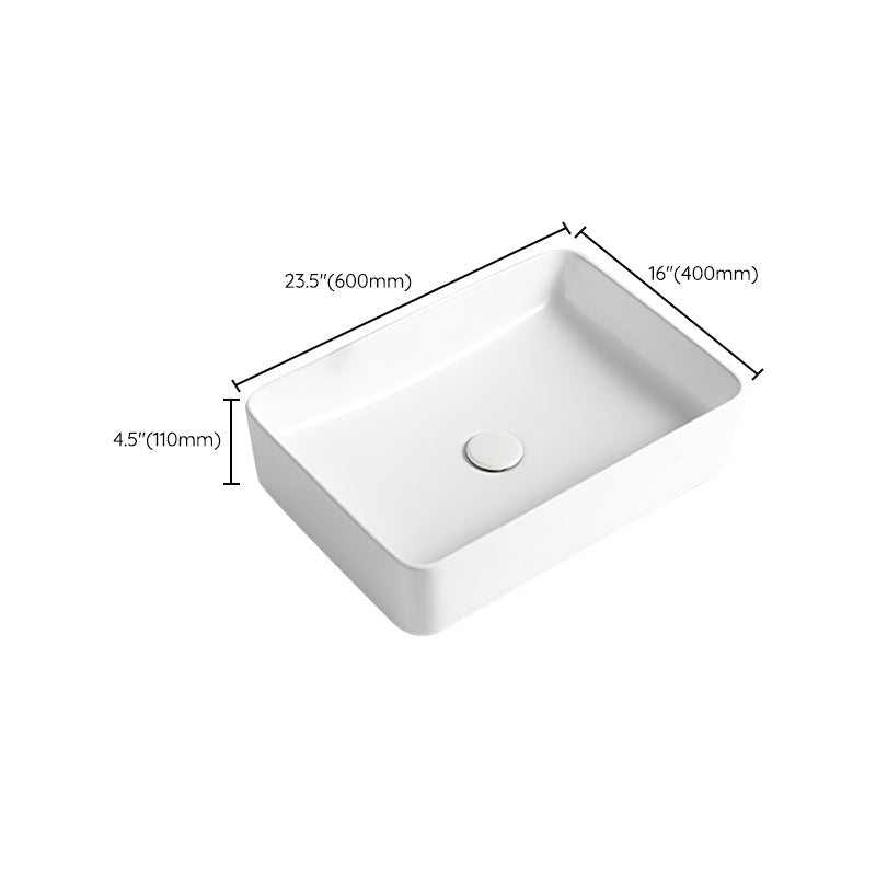 Modern Bathroom Sink Porcelain Rectangular Vessel Bathroom Sink with Pop-Up Drain