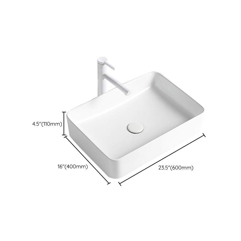 Modern Bathroom Sink Porcelain Rectangular Vessel Bathroom Sink with Pop-Up Drain