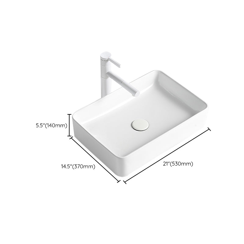 Modern Bathroom Sink Porcelain Rectangular Vessel Bathroom Sink with Pop-Up Drain