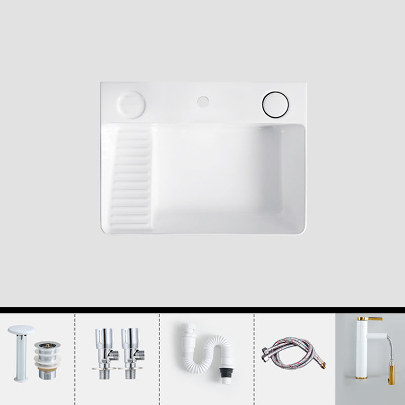 Modern Bathroom Sink Porcelain Rectangular Vessel Lavatory Sink with Pop-Up Drain