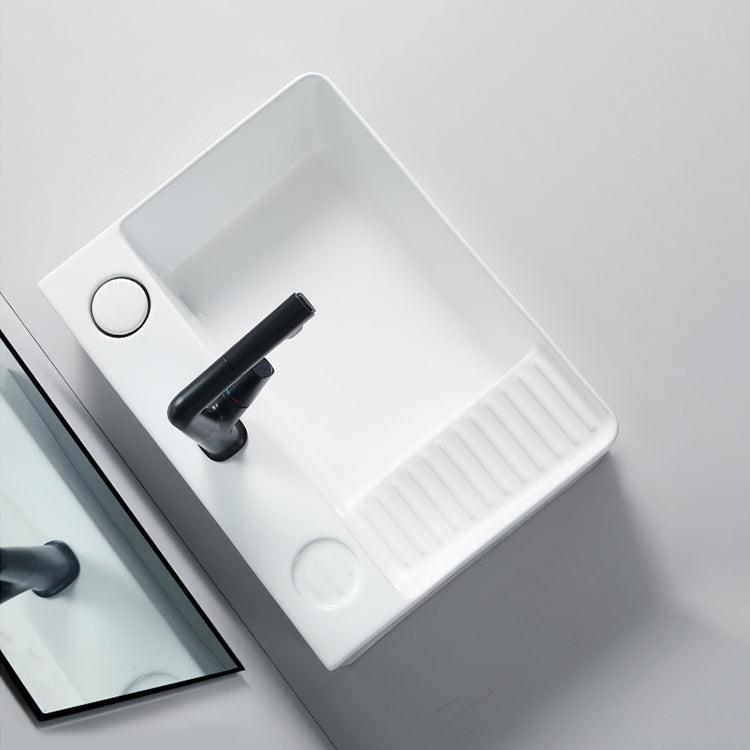 Modern Bathroom Sink Porcelain Rectangular Vessel Lavatory Sink with Pop-Up Drain