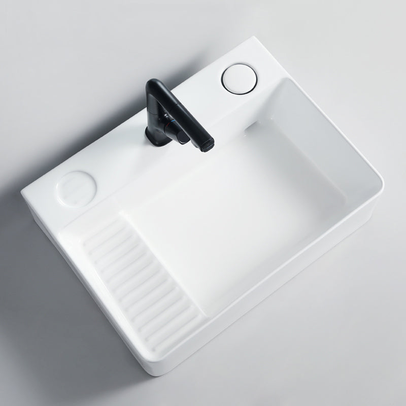 Modern Bathroom Sink Porcelain Rectangular Vessel Lavatory Sink with Pop-Up Drain