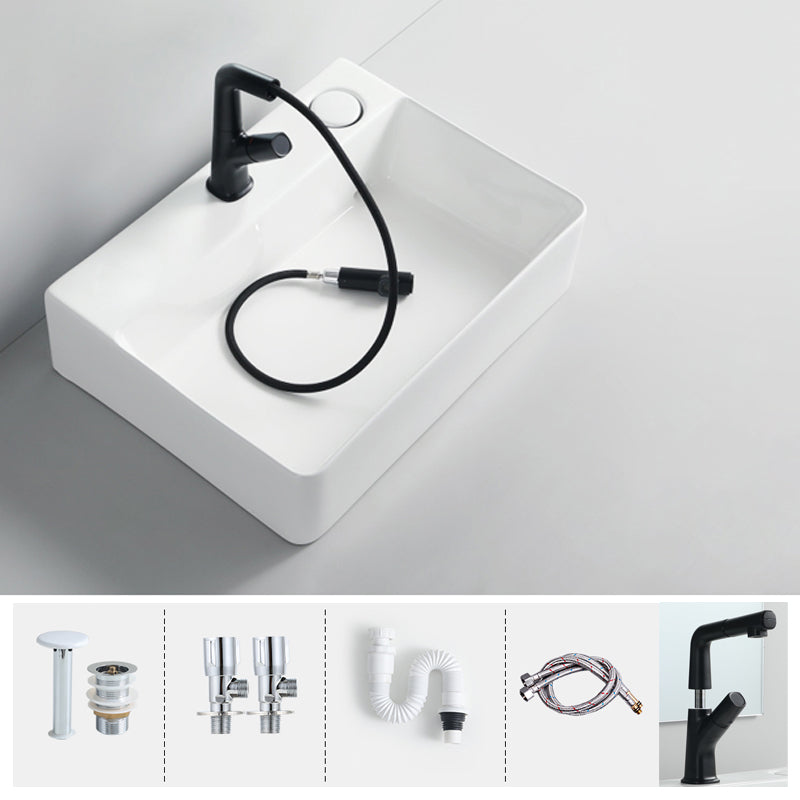 Modern Bathroom Sink Porcelain Rectangular Vessel Lavatory Sink with Pop-Up Drain