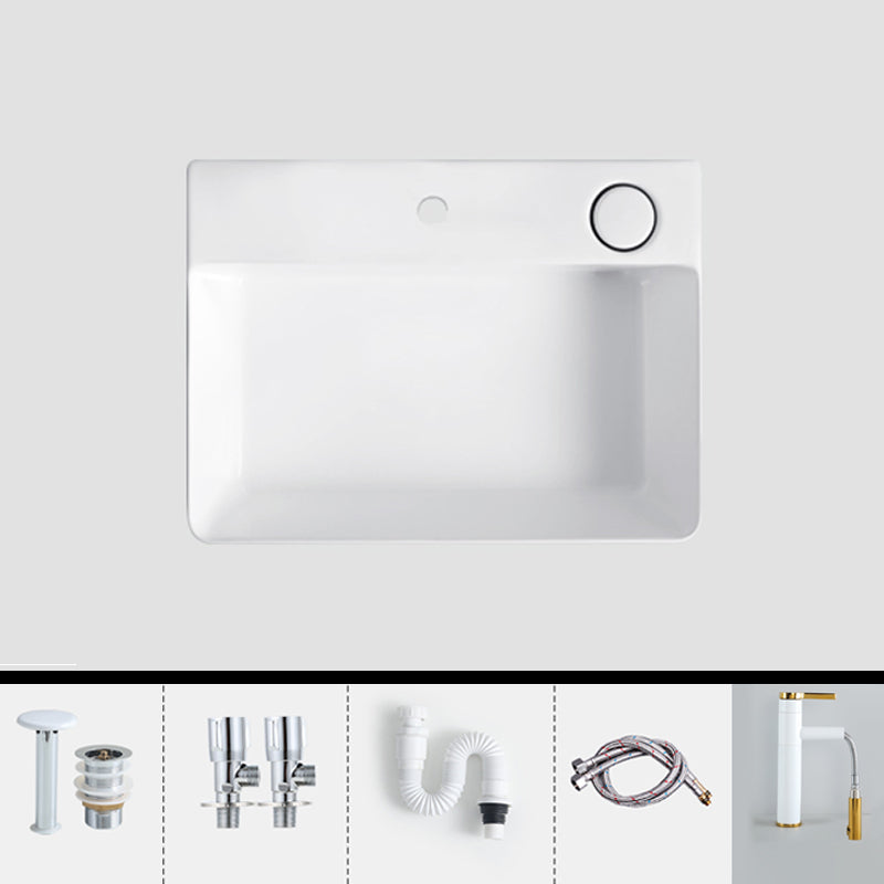 Modern Bathroom Sink Porcelain Rectangular Vessel Lavatory Sink with Pop-Up Drain