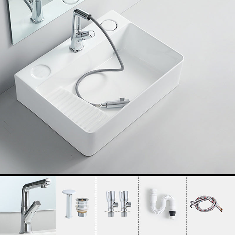Modern Bathroom Sink Porcelain Rectangular Vessel Lavatory Sink with Pop-Up Drain