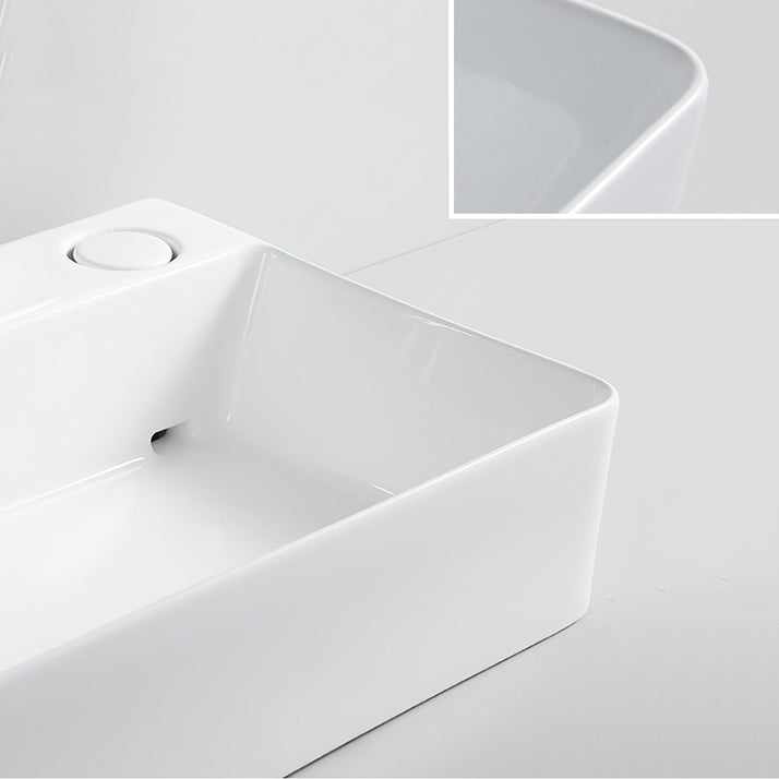 Modern Bathroom Sink Porcelain Rectangular Vessel Lavatory Sink with Pop-Up Drain