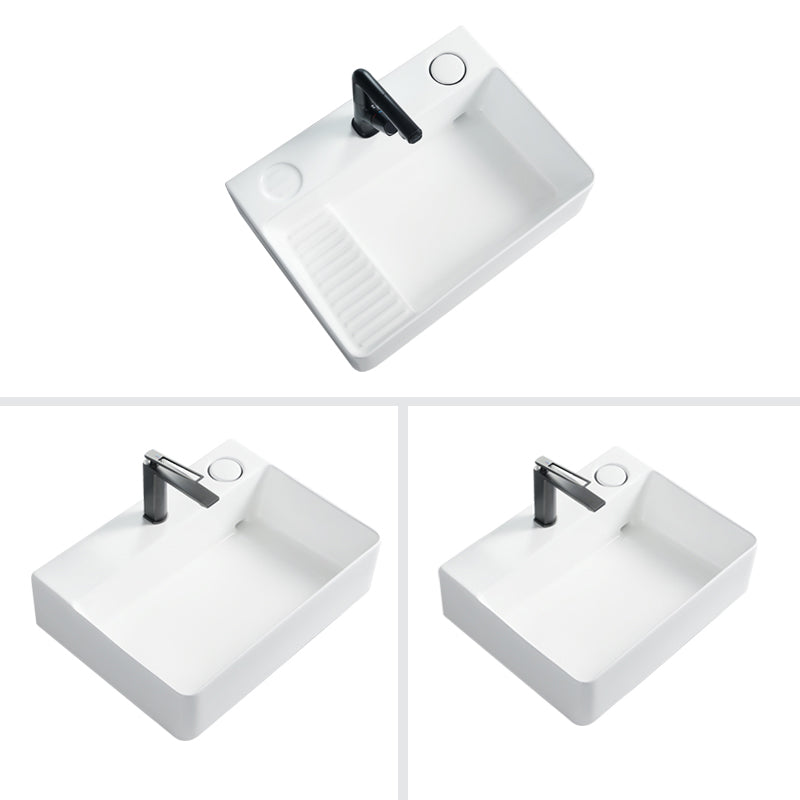 Modern Bathroom Sink Porcelain Rectangular Vessel Lavatory Sink with Pop-Up Drain