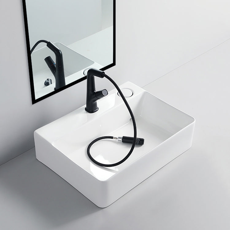 Modern Bathroom Sink Porcelain Rectangular Vessel Lavatory Sink with Pop-Up Drain