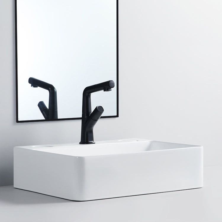 Modern Bathroom Sink Porcelain Rectangular Vessel Lavatory Sink with Pop-Up Drain