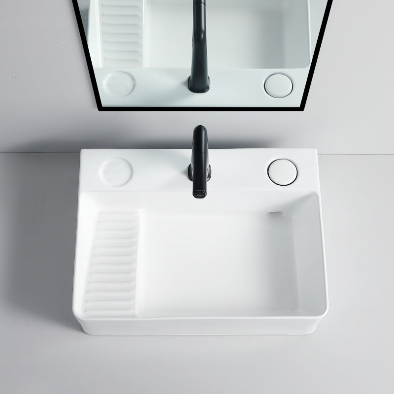 Modern Bathroom Sink Porcelain Rectangular Vessel Lavatory Sink with Pop-Up Drain