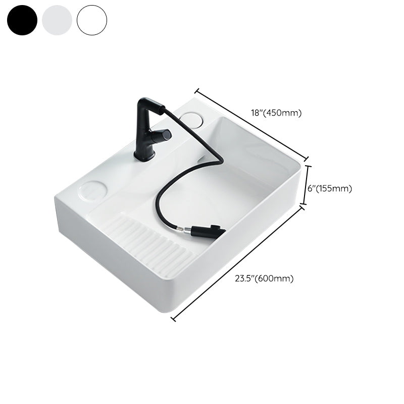 Modern Bathroom Sink Porcelain Rectangular Vessel Lavatory Sink with Pop-Up Drain
