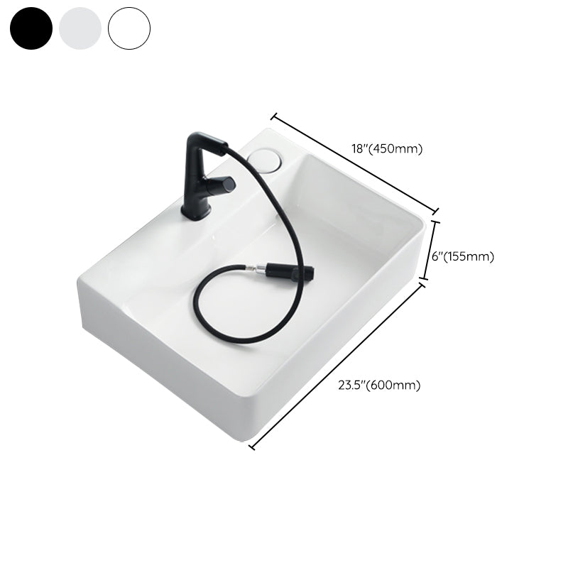 Modern Bathroom Sink Porcelain Rectangular Vessel Lavatory Sink with Pop-Up Drain