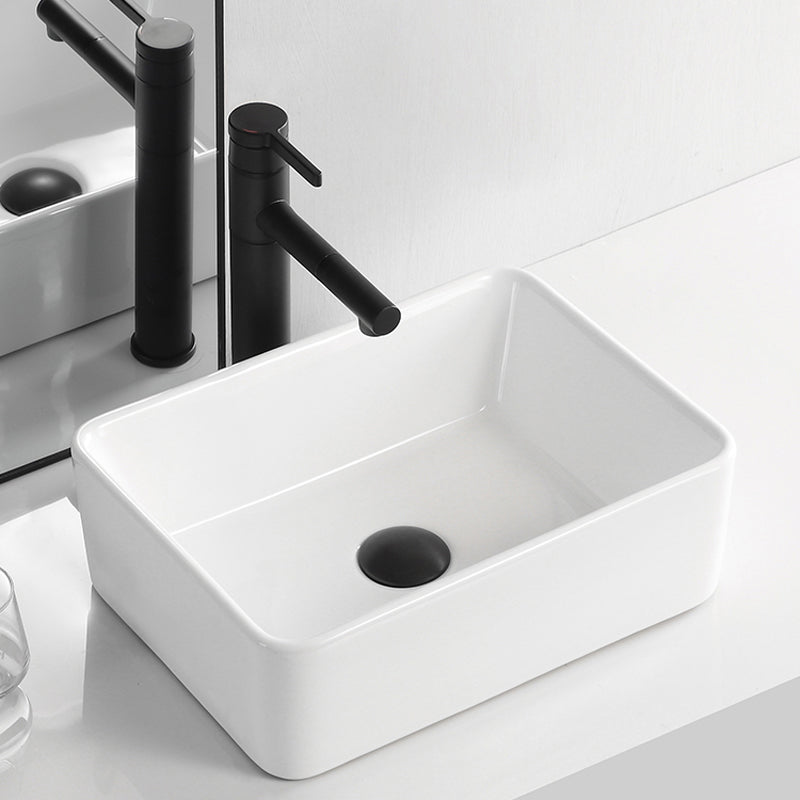 Contemporary Bathroom Sink Porcelain Solid Color Rectangular Vessel Bathroom Sink