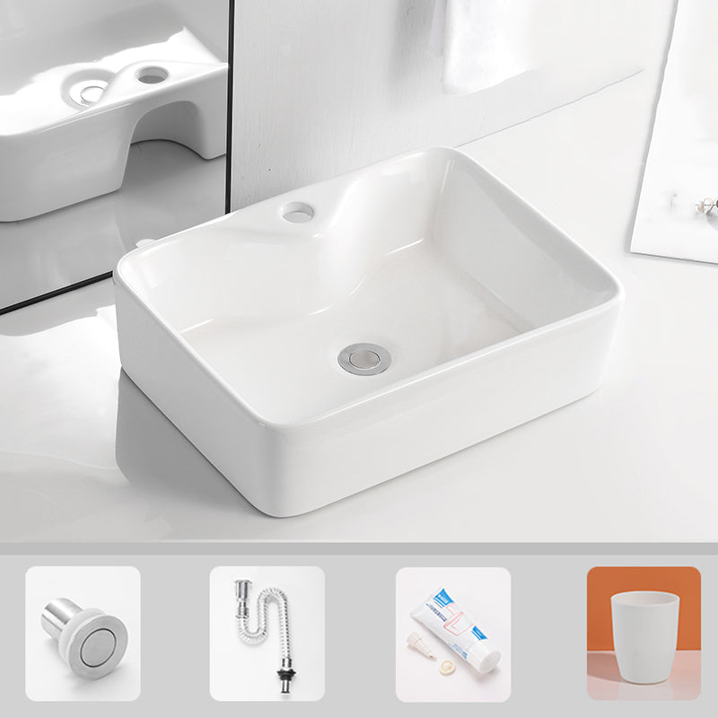 Contemporary Bathroom Sink Porcelain Solid Color Rectangular Vessel Bathroom Sink