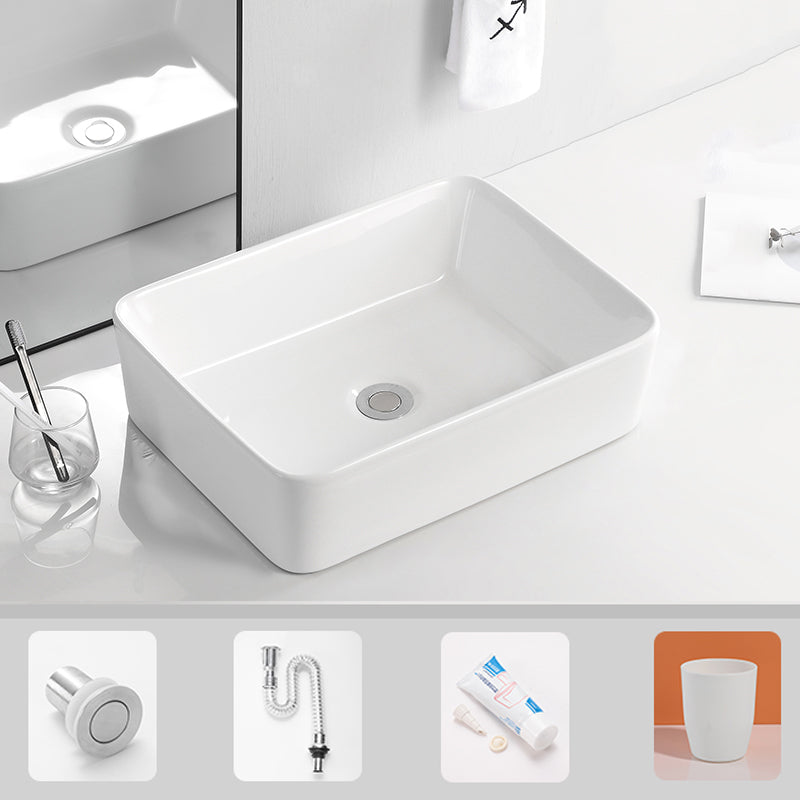 Contemporary Bathroom Sink Porcelain Solid Color Rectangular Vessel Bathroom Sink