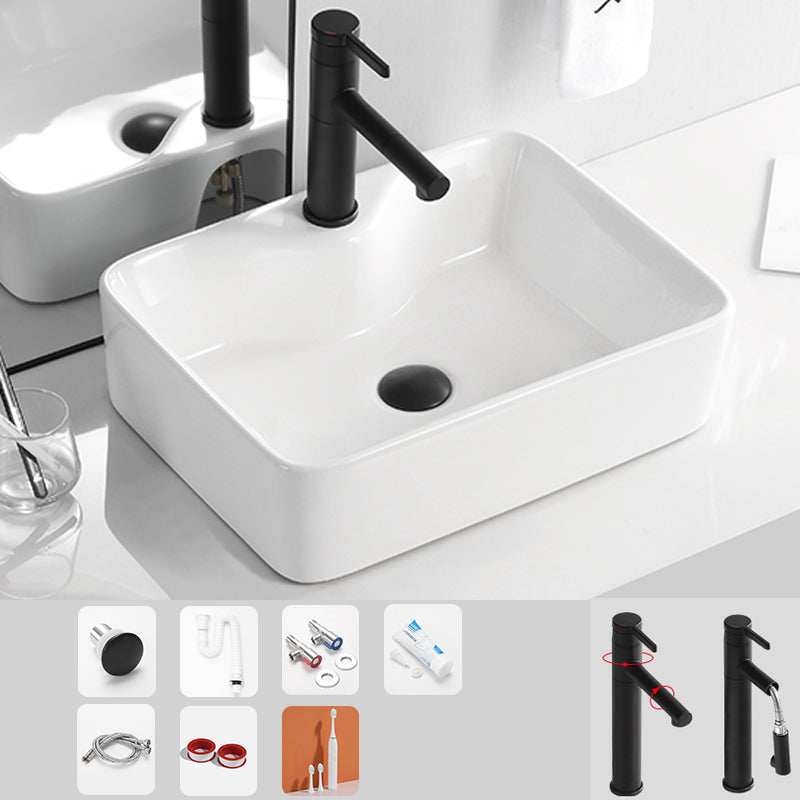 Contemporary Bathroom Sink Porcelain Solid Color Rectangular Vessel Bathroom Sink