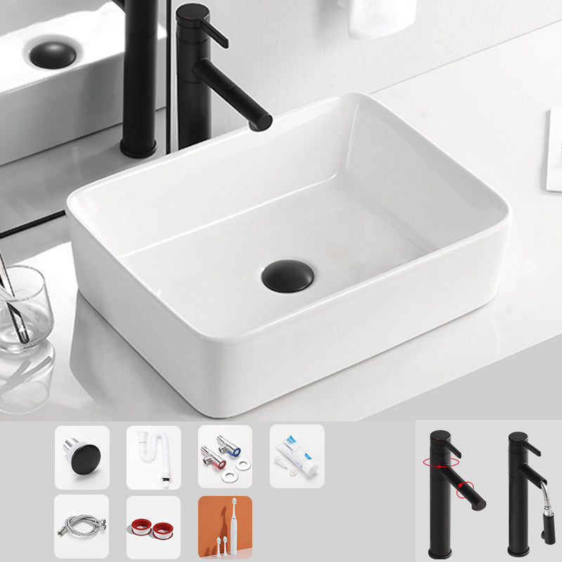 Contemporary Bathroom Sink Porcelain Solid Color Rectangular Vessel Bathroom Sink