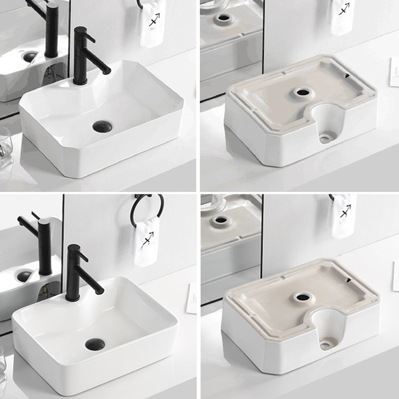 Contemporary Bathroom Sink Porcelain Solid Color Rectangular Vessel Bathroom Sink