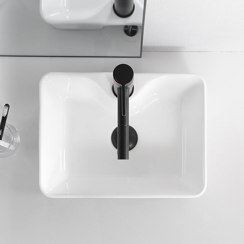 Contemporary Bathroom Sink Porcelain Solid Color Rectangular Vessel Bathroom Sink