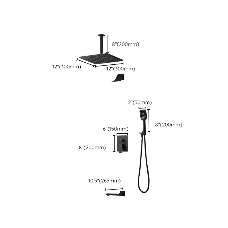 Square Black Spot Resist Shower Faucet Shower Arm Shower with Handheld Shower Head