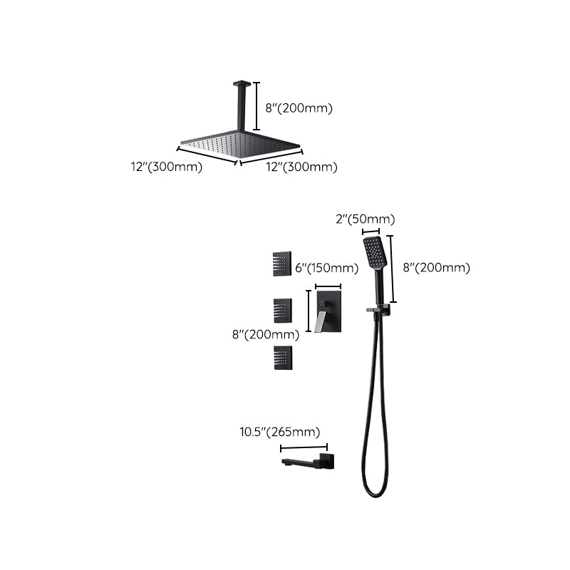 Square Black Spot Resist Shower Faucet Shower Arm Shower with Handheld Shower Head