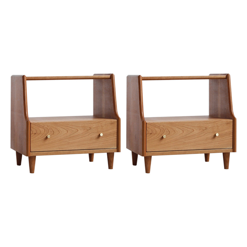 1 Drawer Medium Wood Nightstand Modern Solid Wood Night Table ,19.7" Tall