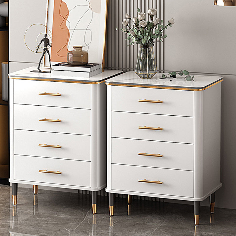 Glam Bedroom Stone Storage Chest Vertical Chest in White with Drawers
