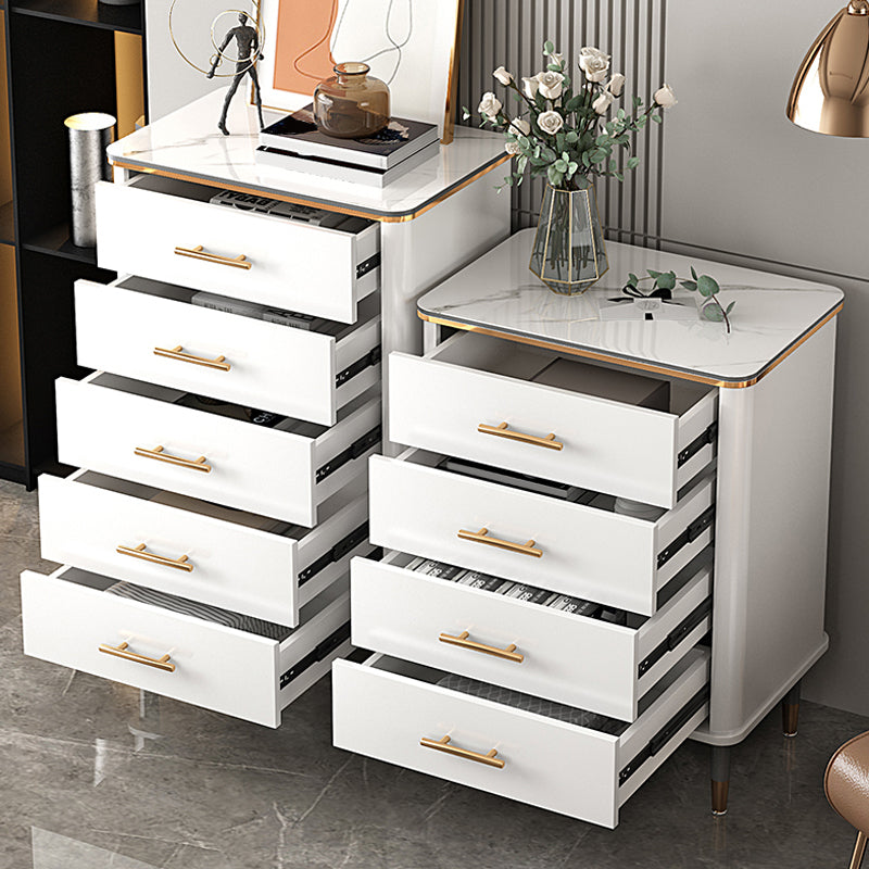 Glam Bedroom Stone Storage Chest Vertical Chest in White with Drawers