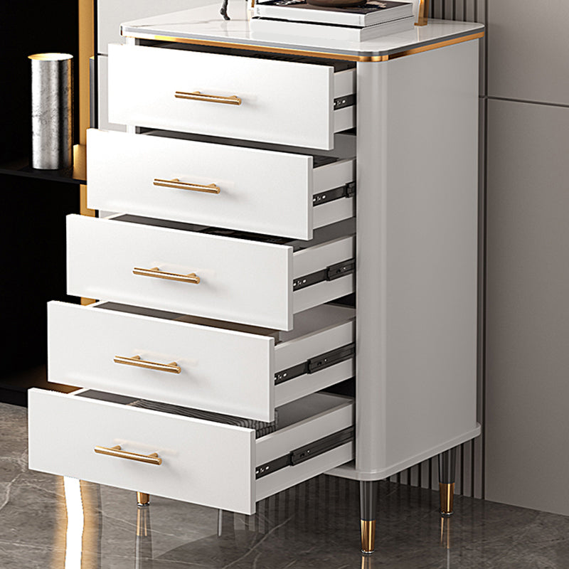 Glam Bedroom Stone Storage Chest Vertical Chest in White with Drawers