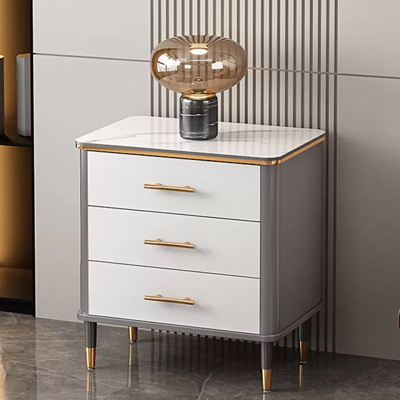 Glam Bedroom Stone Storage Chest Vertical Chest in White with Drawers