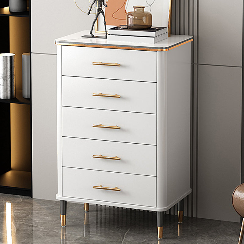 Glam Bedroom Stone Storage Chest Vertical Chest in White with Drawers