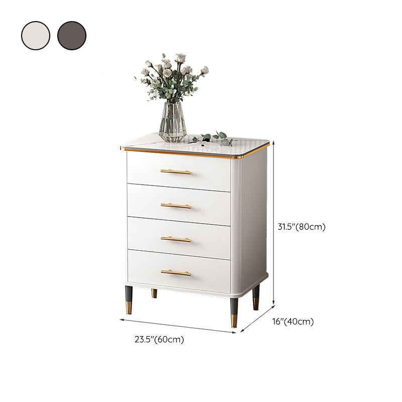Glam Bedroom Stone Storage Chest Vertical Chest in White with Drawers
